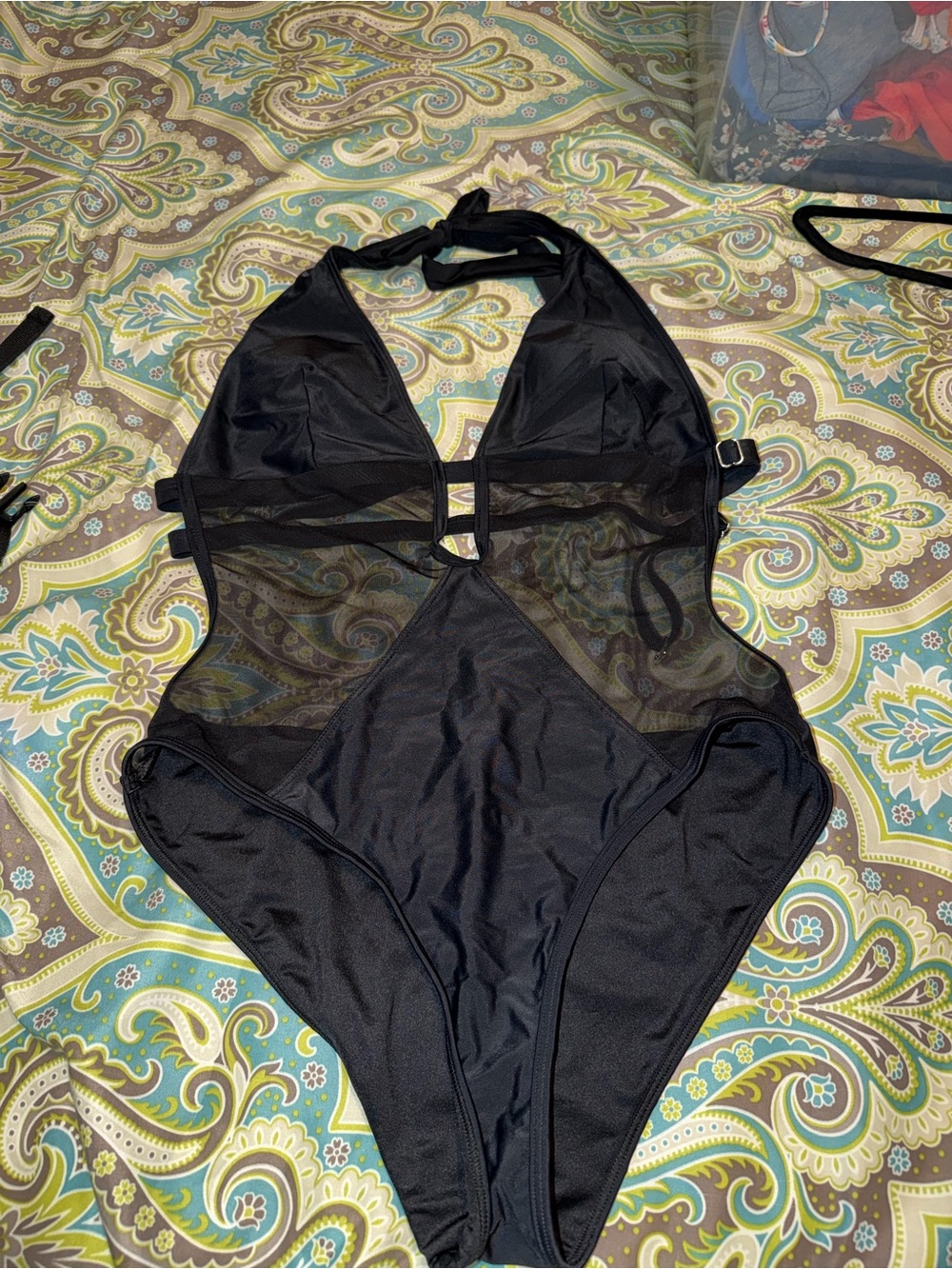 Cupshe Black Mesh Halter One-Piece Swimwear